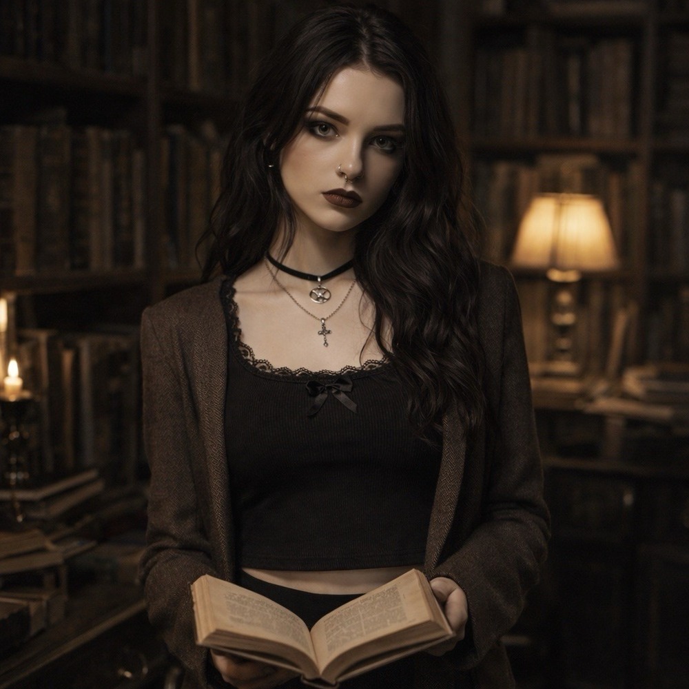 Black Goth Witchy Lace Trim Ribbed Crop Top Long Sleeve Coquette Dark‎ Academia